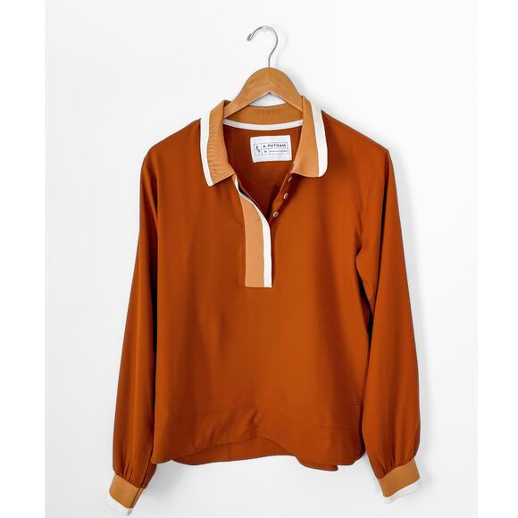 A. Putnam Long Sleeve Polo Golf Shirt in Terra Orange Brown Stripe Trim M - Picture 8 of 14